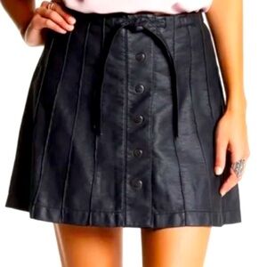 Free People Black Vegan Leather Mini Skirt